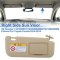 Right Side Sun Visor for Toyota Corolla (2014–2018) Replace No. 7431002K91 Beige