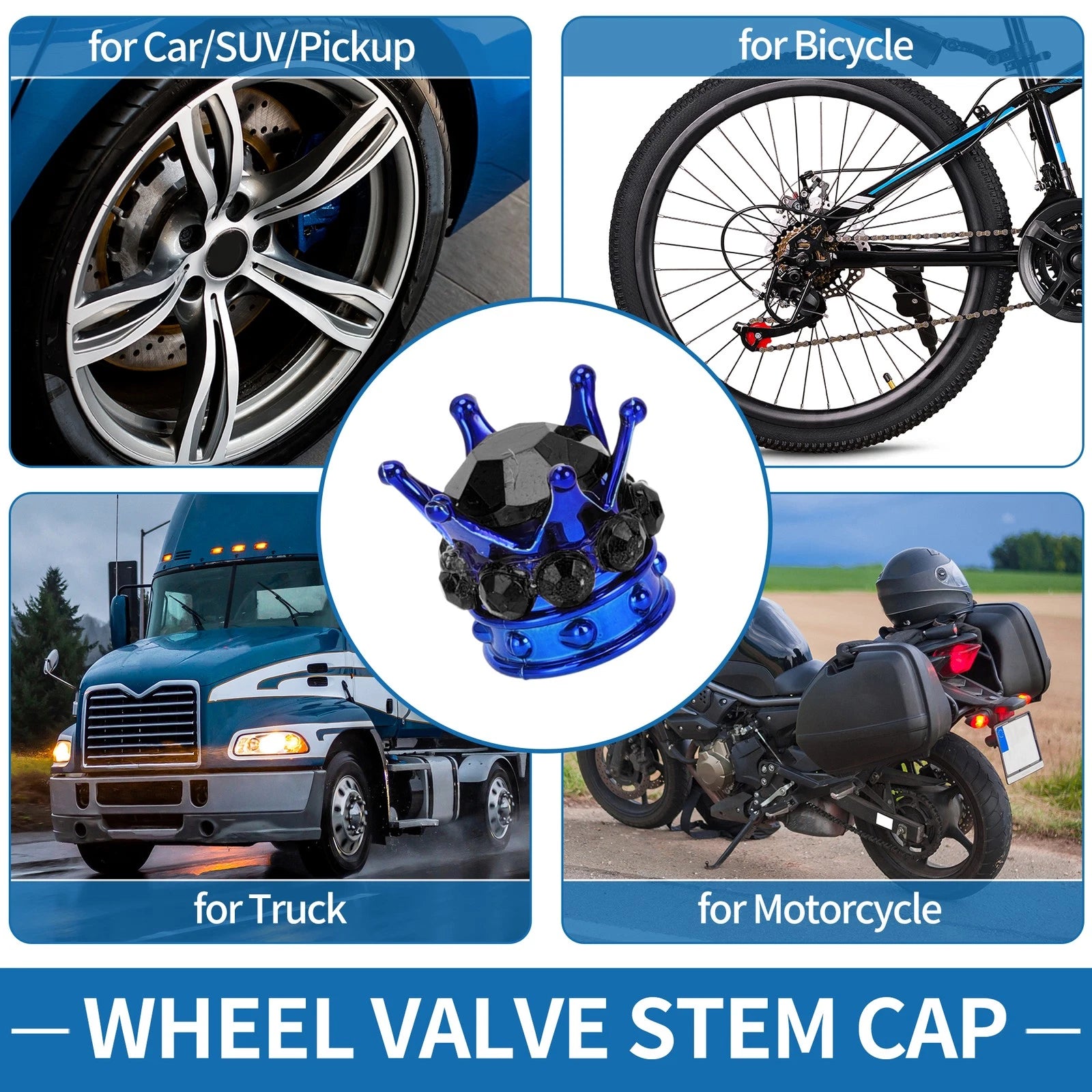 Tire Valve Stem Caps Replacement Set for Car SUV Bike RV (4 Pack)