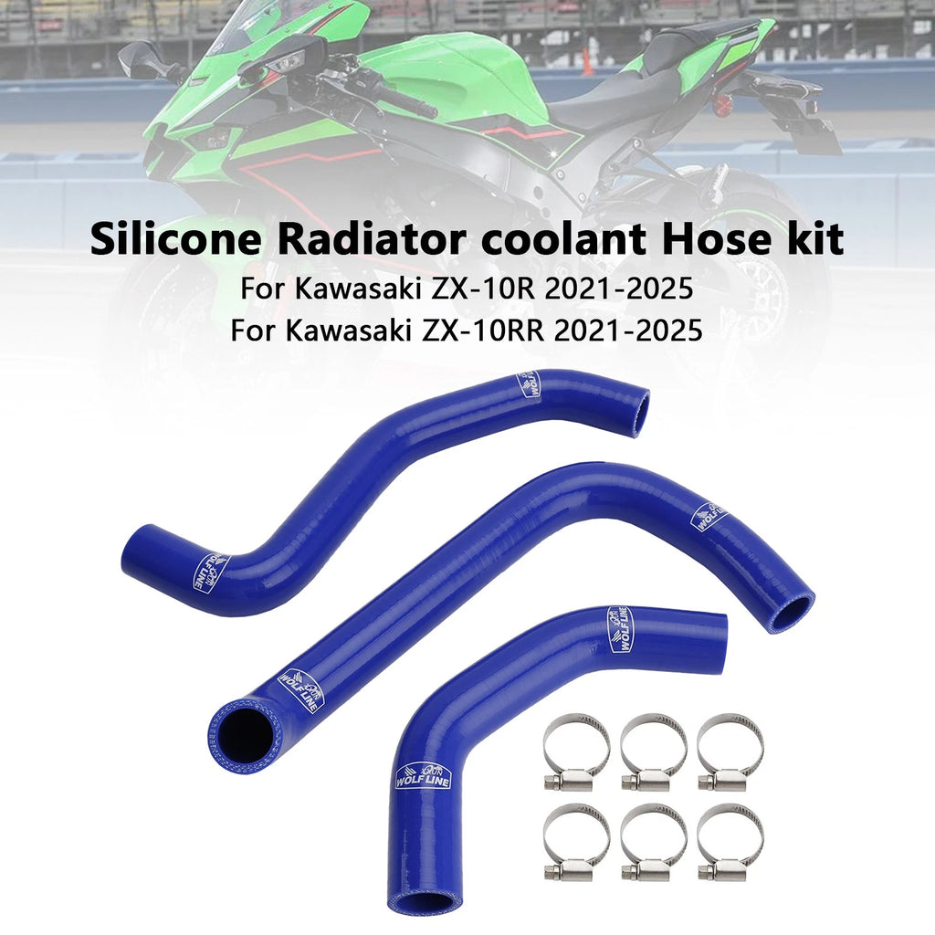 Silicone Radiator Coolant Hose for Kawasaki ZX10R ZX-10RR (2021–2025) Blue