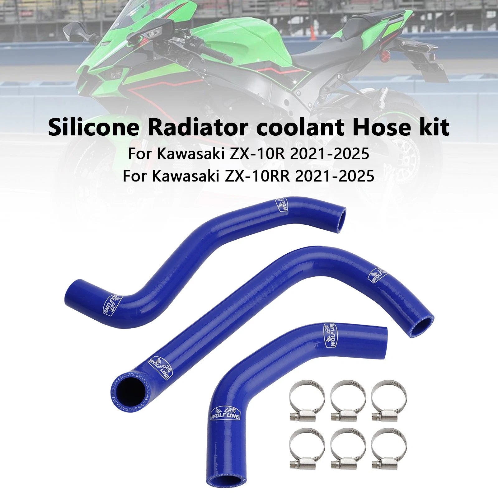 Silicone Radiator Coolant Hose for Kawasaki ZX10R ZX-10RR (2021–2025) Blue