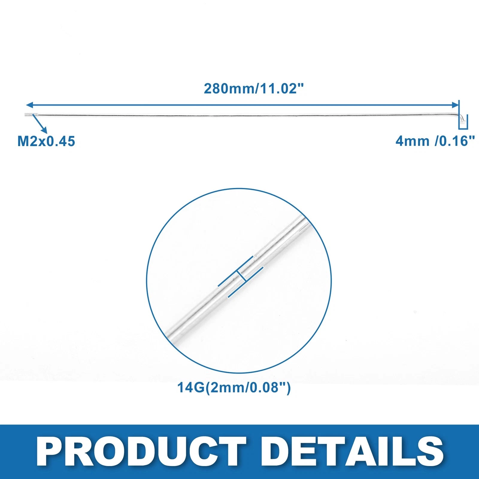 Bicycle Spokes 14G 280mm Replacement for Mountain Bike (1990–2025)