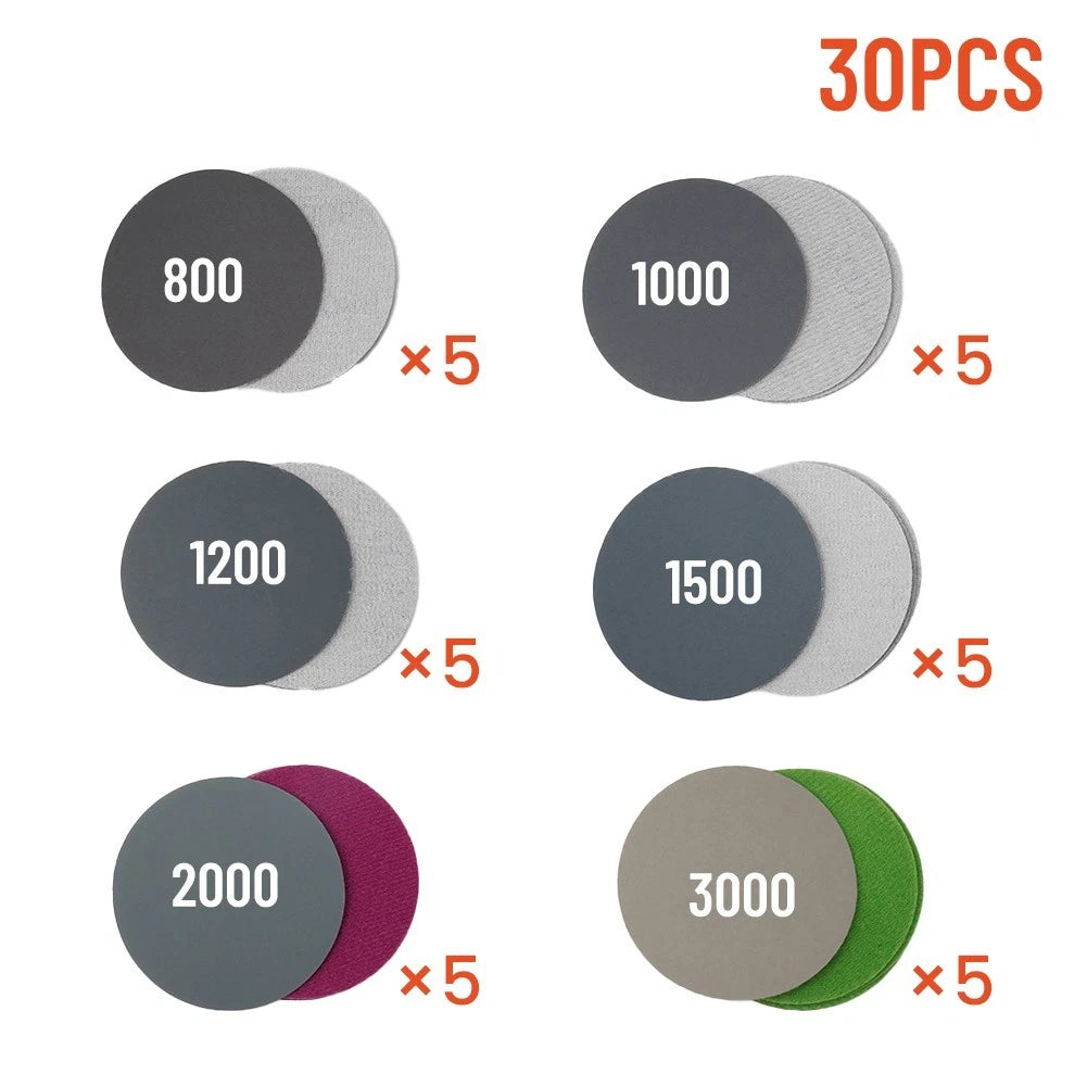 30pcs Hook & Loop Sanding Discs for (800-3000 Grit)