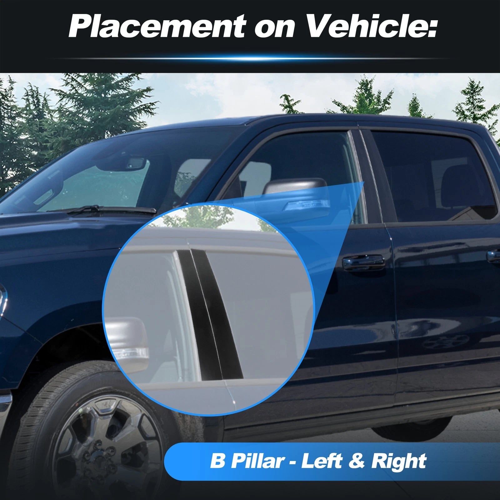 4Pcs B Pillar Post Trim Panel Cover Replacement for Dodge Ram 1500 09–18