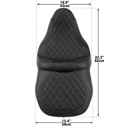 Driver Passenger Seat & Backrest for Harley Touring (2014–2023) Black Blue