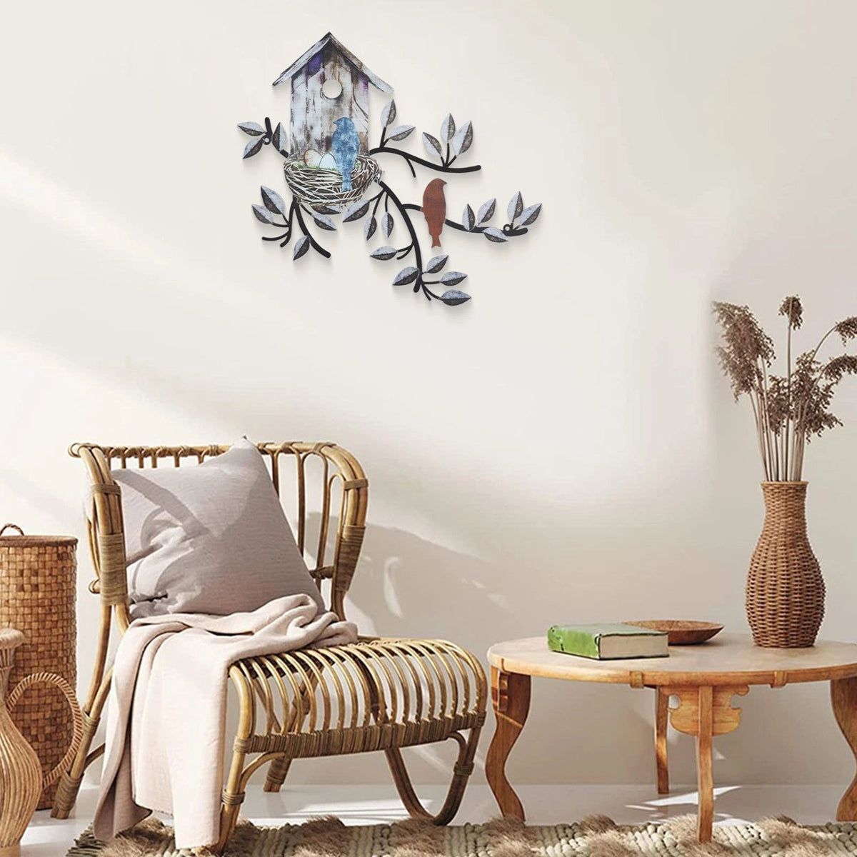 Metal Bird Wall Decor with Tree Design for Outdoor Wall Decoration