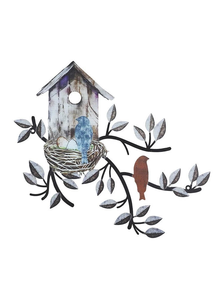 Metal Bird Wall Decor with Tree Design for Outdoor Wall Decoration
