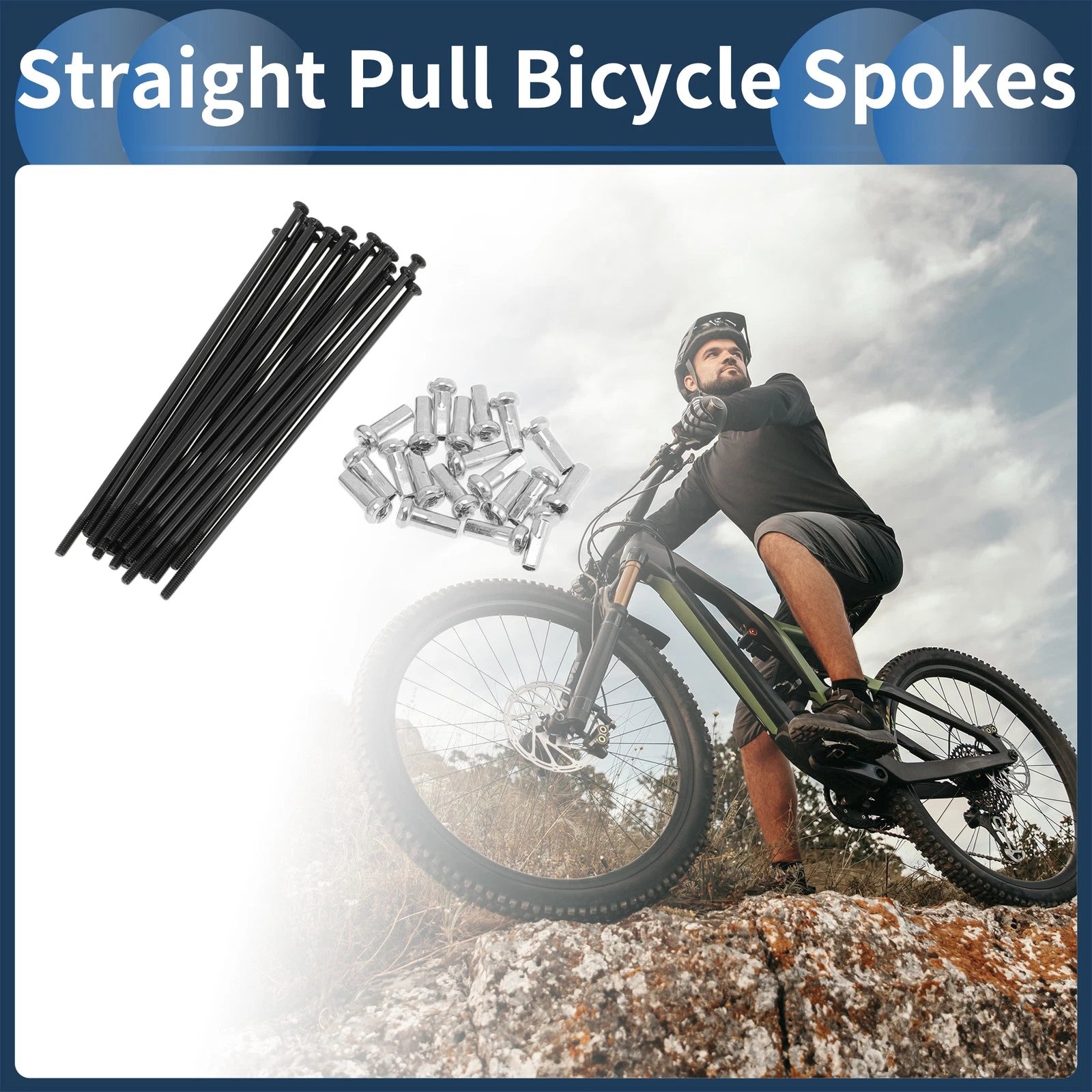 Straight Pull Bicycle Spokes Set 83mm Carbon Steel Black for (2009–2019)