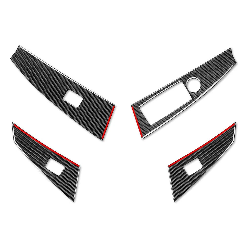 4x Carbon Fiber Window Lift Switch Button Panel Cover Trim For BMW E60 2004-2007