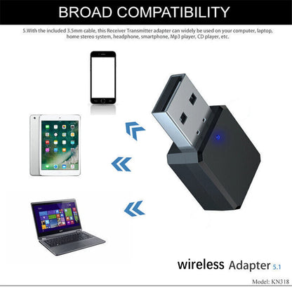 Bluetooth 5.1 Audio Stereo AUX Wireless Receiver Adapter for Vehicles