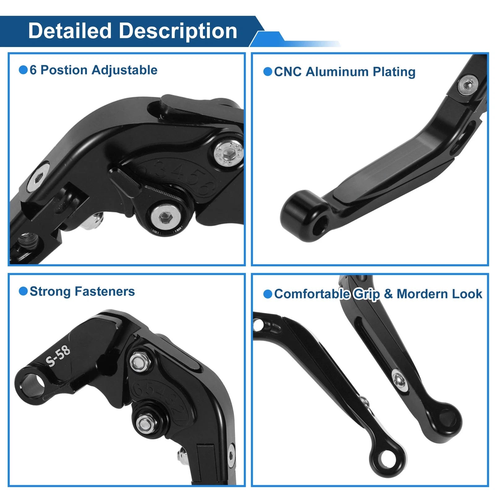 Short/Long Brake Clutch Levers for Aprilia RS660 (2020–2025) 1 Pair Solid Black