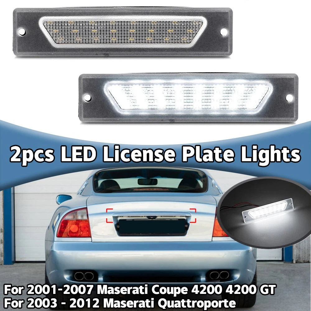2X White LED Number Plate Light Lamps for Maserati Coupe 4200 (2001–2007)