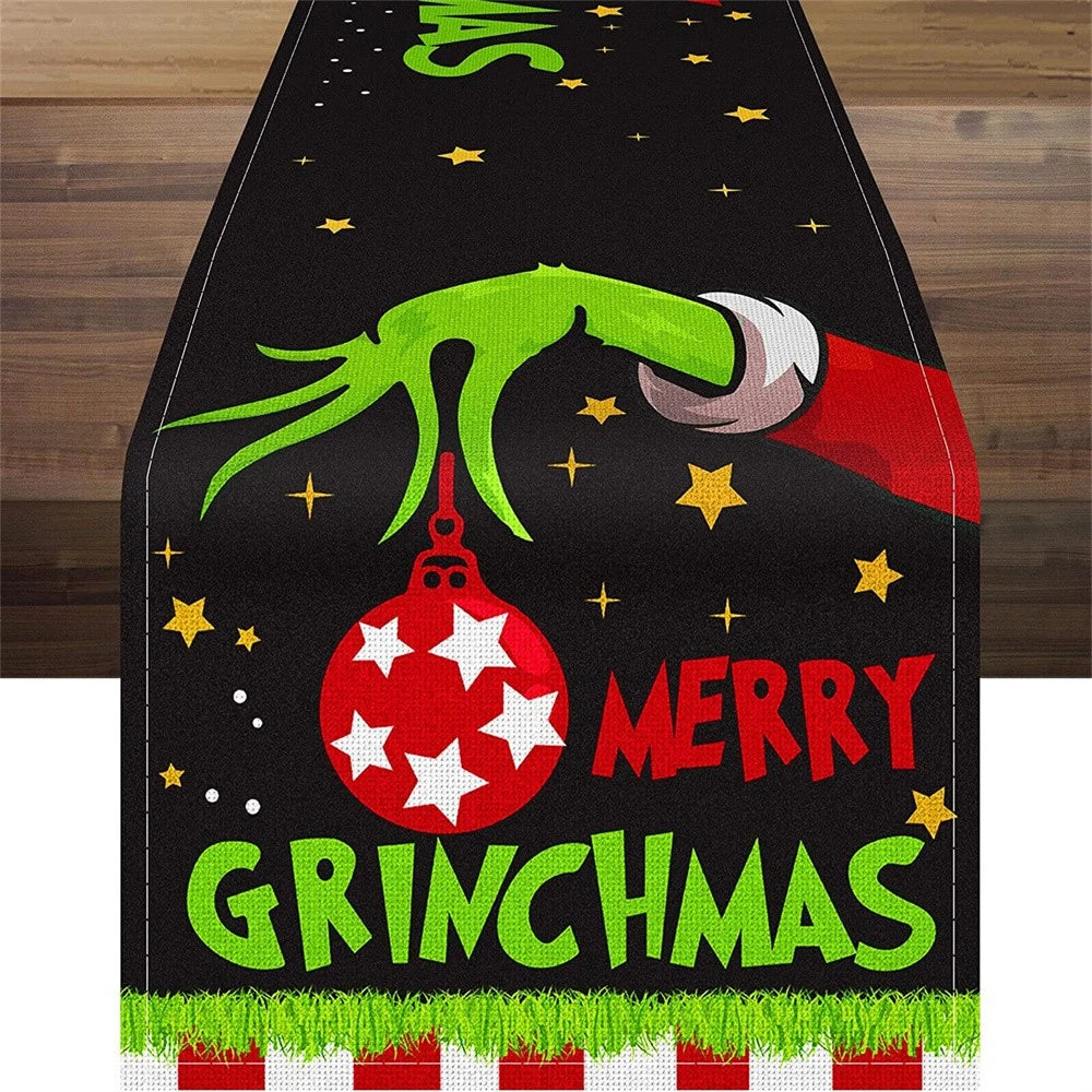 Fit for Grinch Christmas Table Runner Merry Xmas Tablecloth Christmas Decoration