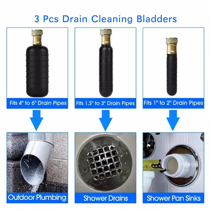 3 Pcs Rubber Drain Cleaning Bladders for Universal Use (1-6 Inches)