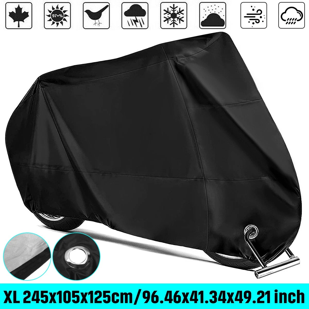 Motorcycle Cover XL for Universal Fit (97×41×49 in) Waterproof UV Protector