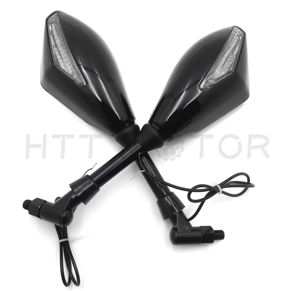 LED Turn Signal Side Mirrors for Honda Suzuki Cruiser (8-10mm)