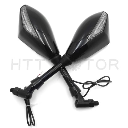 LED Turn Signal Side Mirrors for Honda Suzuki Cruiser (8-10mm)