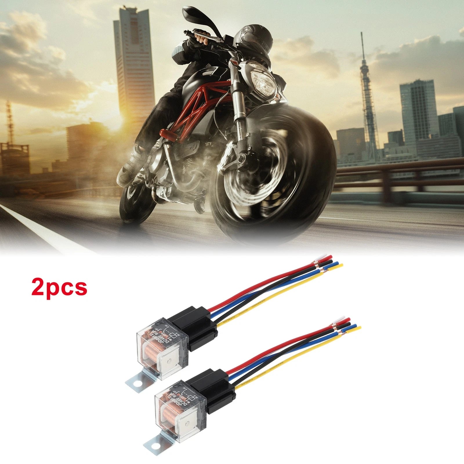 2 Pcs 5-Pin Auto Relay for 48V Systems (80A) with Harness Sockets