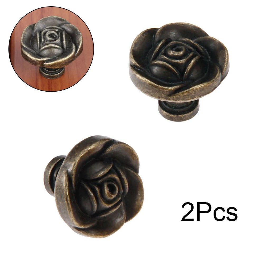2X Vintage Rose Door Pull Handles for Kitchen Cupboard Drawer