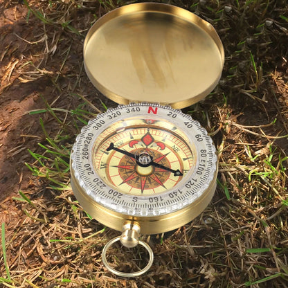 Vintage Pocket Compass in Brass with Glow Feature for Night Navigation