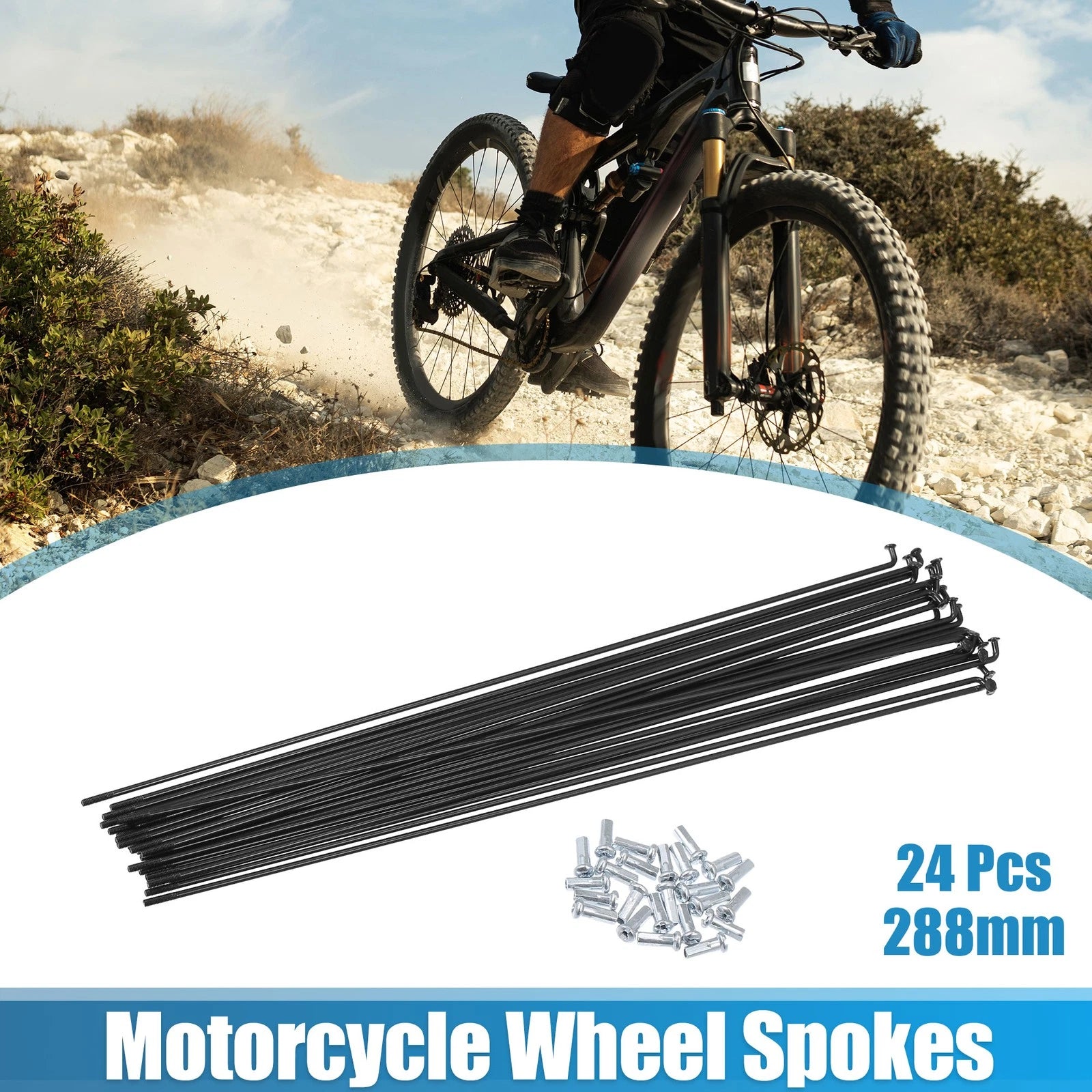 13G J Bend Spokes 24pc Replacement with Nipples for Bicycle 288mm (288mm)