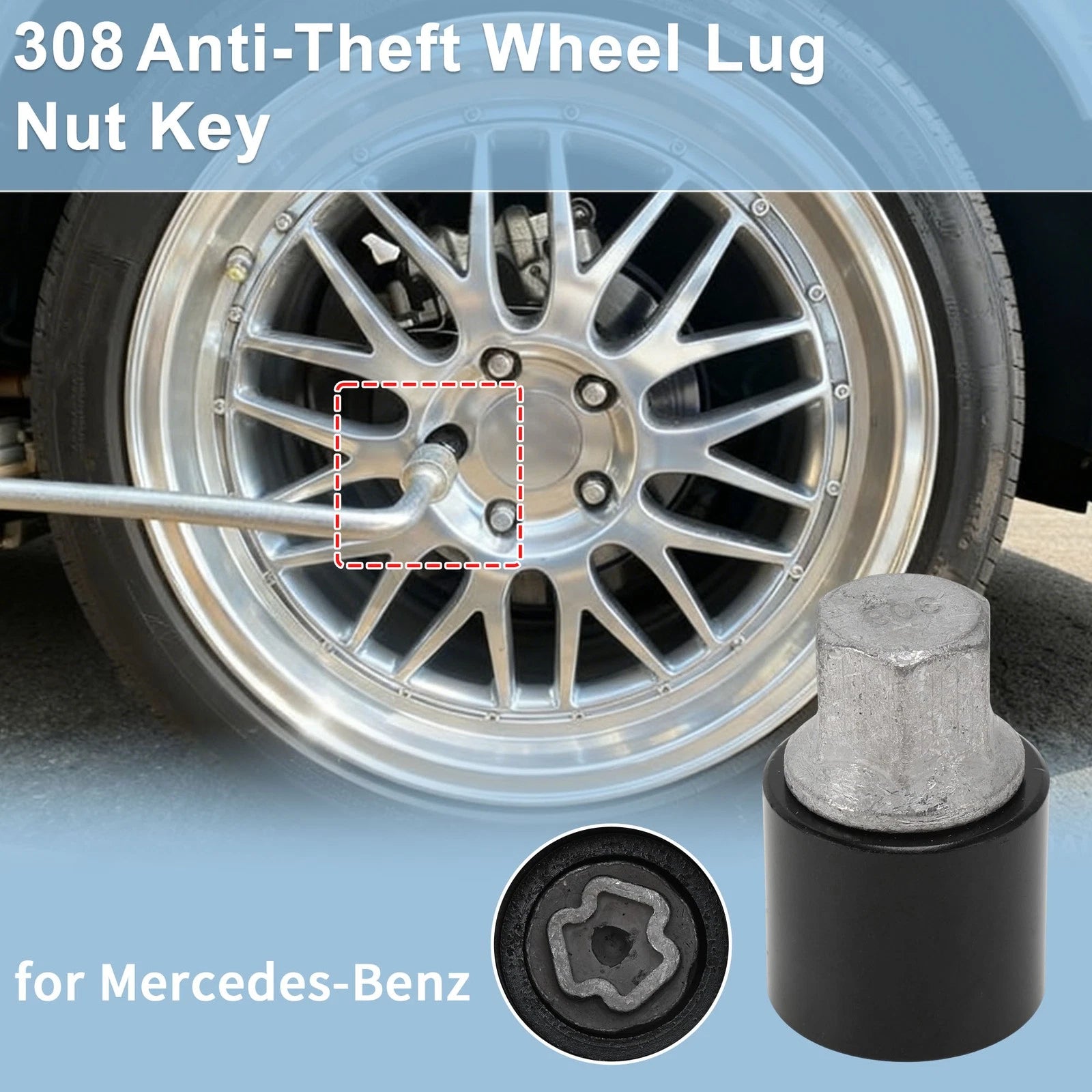 Wheel Lock Lug Nut for Mercedes-Benz (Locking Nut Key Socket Removal Tool)