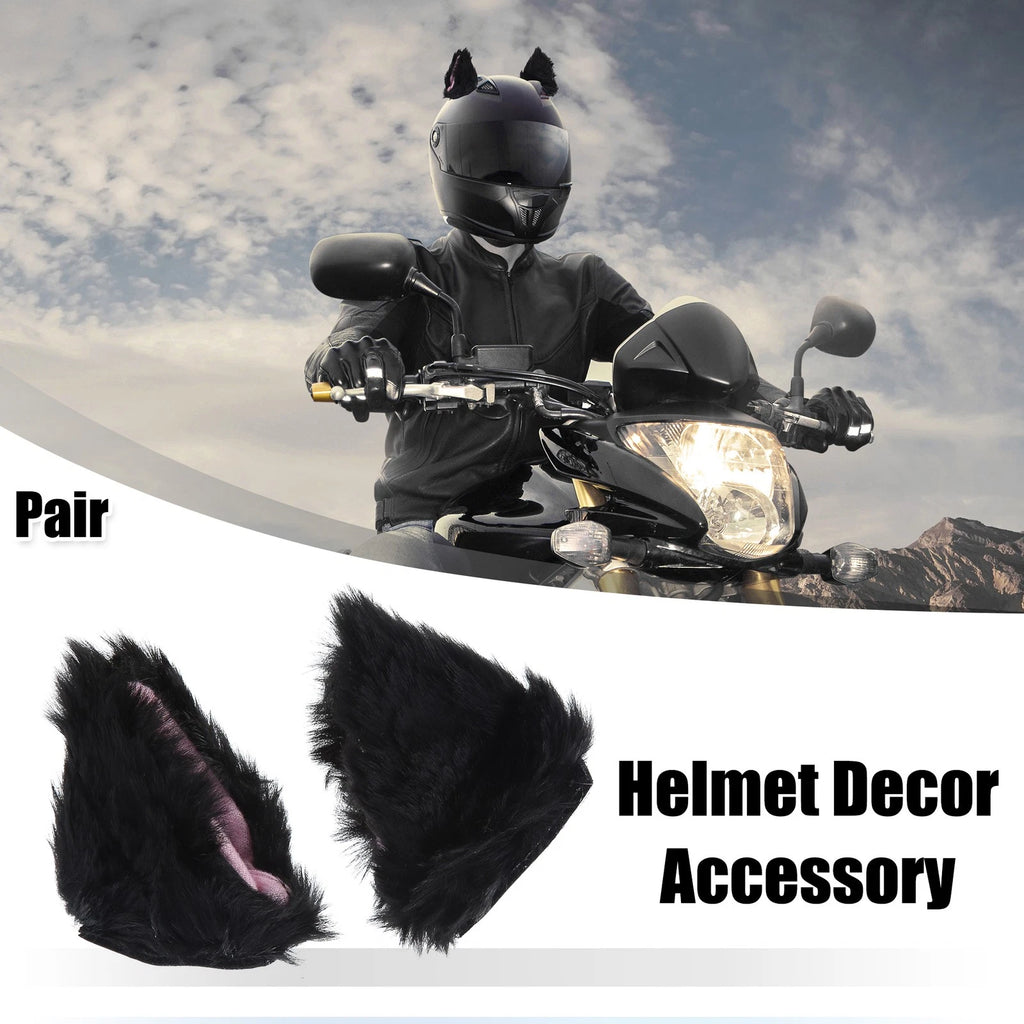 Helmet Cat Ear Plush Pair for Black Pink Bicycle Motorcycle Decor (Universal)