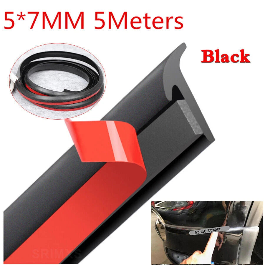 5M Universal Black Rubber Seal Strip for Car Bumper Lip & Headlight