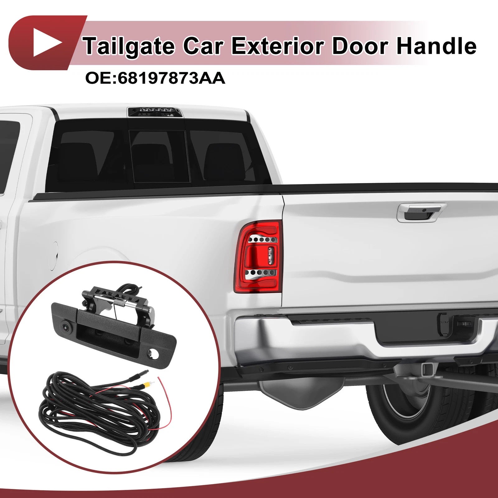 Tailgate Door Handle No. 68197873AA for Ram 1500 2500 3500 (2019–2023) Black