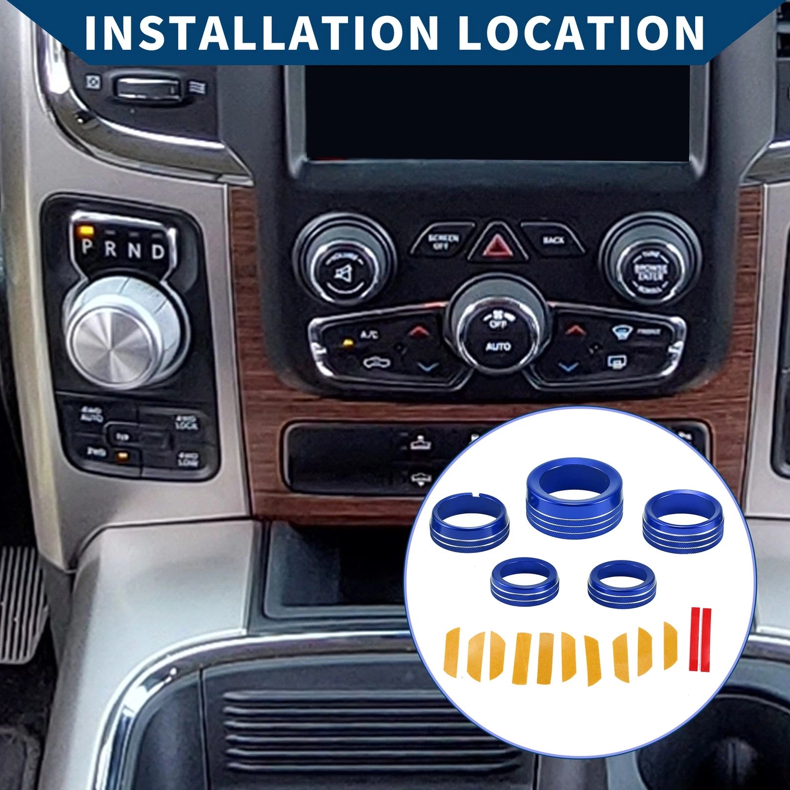 Headlight Media Knob Cover 5 Pcs for Dodge RAM 2013–2017 Blue
