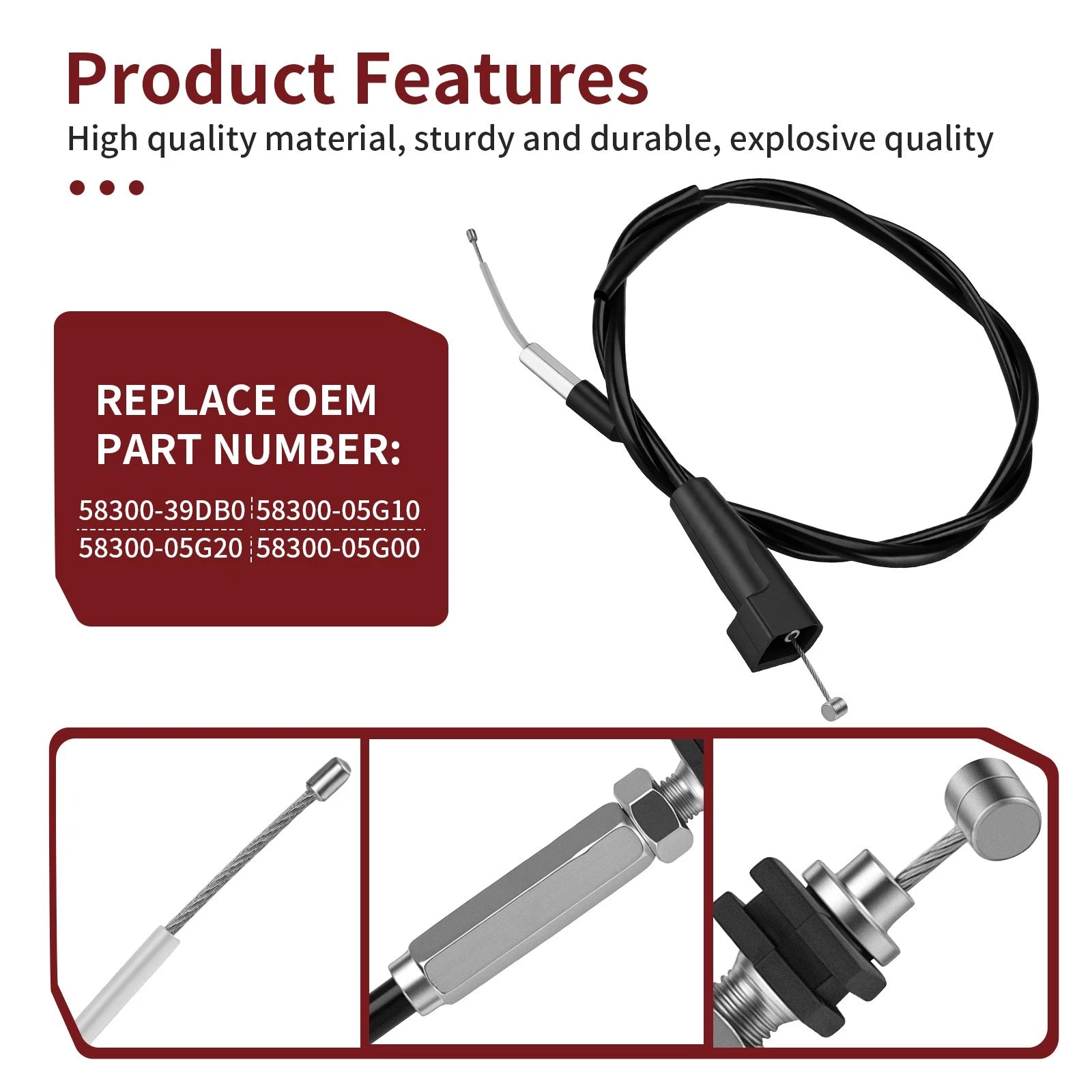 Throttle Cable for Suzuki Ozark 250, QuadRunner 250, KingQuad 300 (2002–2008) / 58300-39DB0