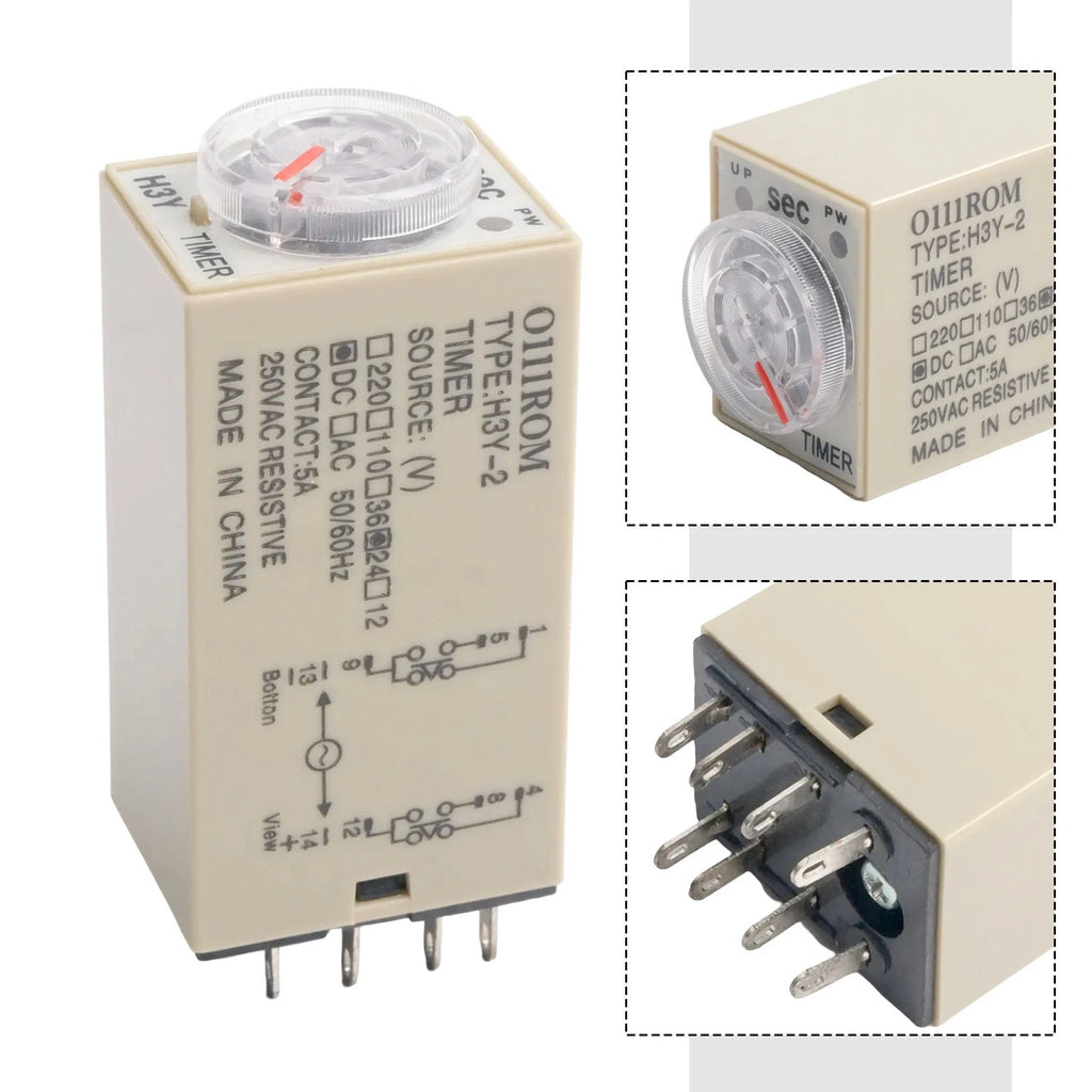 H3Y-2 Power-on Delay Timer Relay for AC220V DC24V (8 Pins, 2 NO)