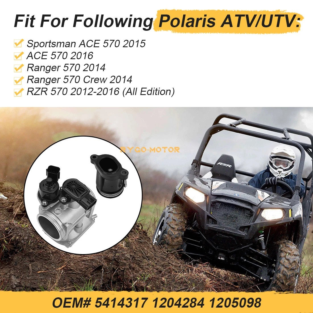 Throttle Body with Intake Manifold Boot Adapter for Polaris Ranger 570 Crew RZR 570 (2015–2021)