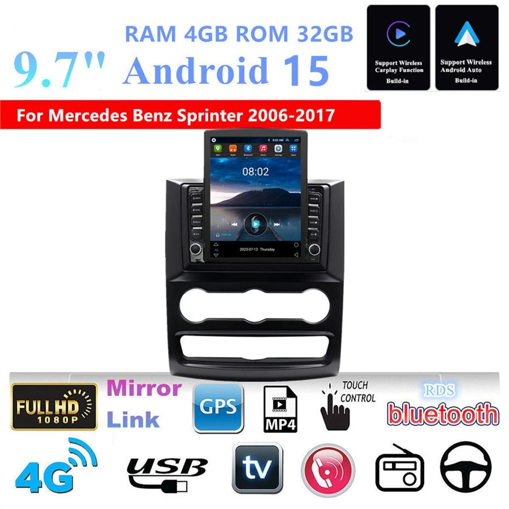 9.7'' Vertical Android 4+32GB Stereo Radio GPS Navi For Benz Sprinter 2006-2017