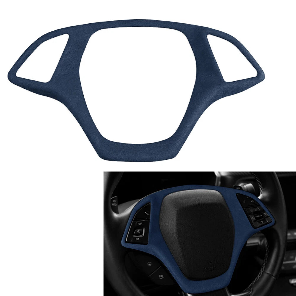 Suede Steering Wheel Cover for Chevrolet Corvette C7 (2014–2019) Blue