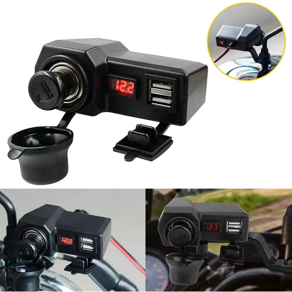 Motorcycle Dual USB Phone Charger Socket W/ Cigarette Lighter Socket Waterproof