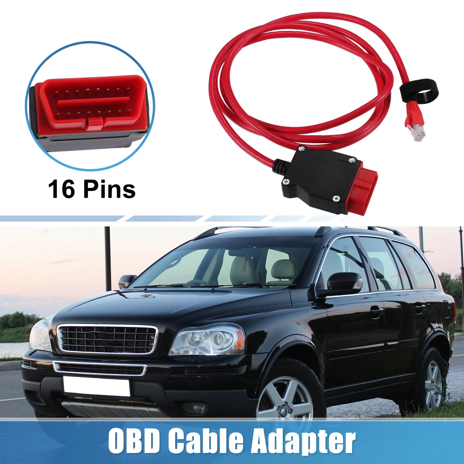 OBD Cable Adapter for Volvo Vehicles (2016) - Black Red Plastic