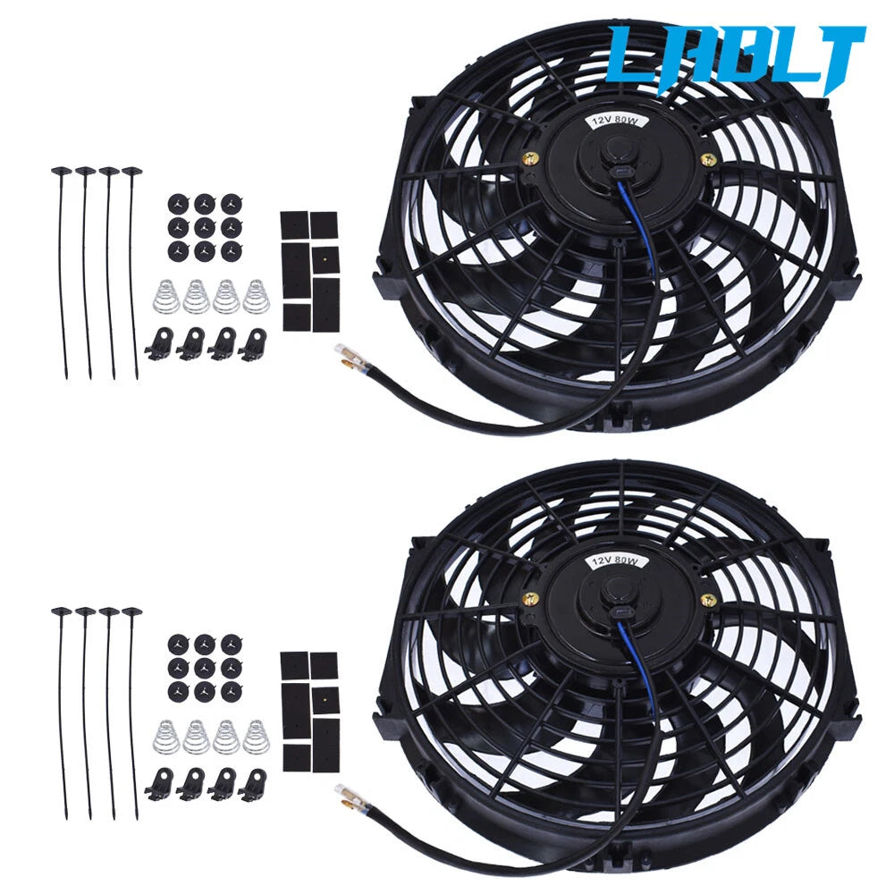 2X Electric Radiator Cooling Fan & Thermostat Mount Kit Universal