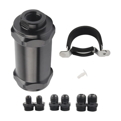 Reusable Inline Fuel Filter Billet Aluminum Housing 100 Stainless Mesh