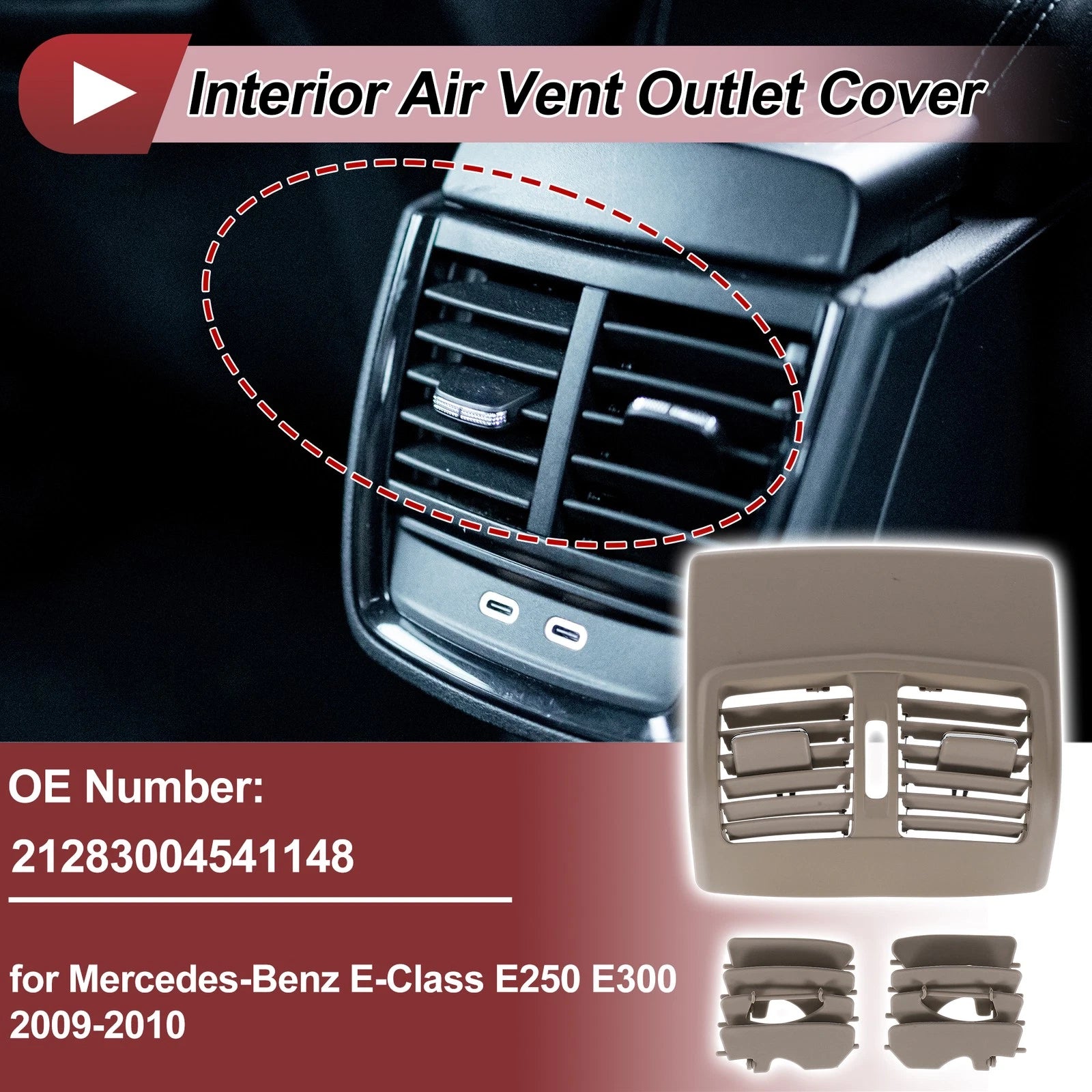 Rear Center Console Air Outlet Vent Grille Replacement for Mercedes-Benz E-Class (2016–2023)