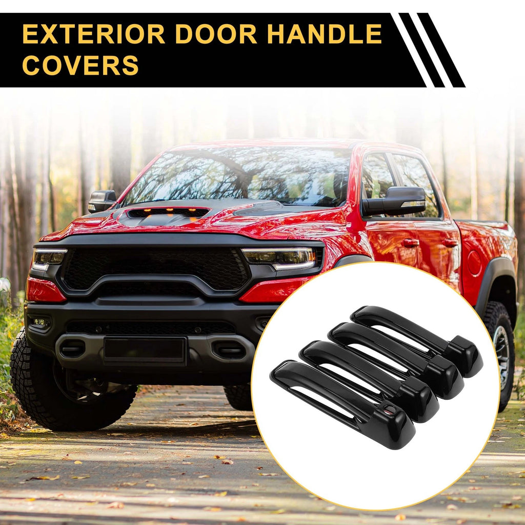 Exterior Door Handle Cover Kit 4pcs ABS Black for Dodge Ram 1500 (2009–2018)