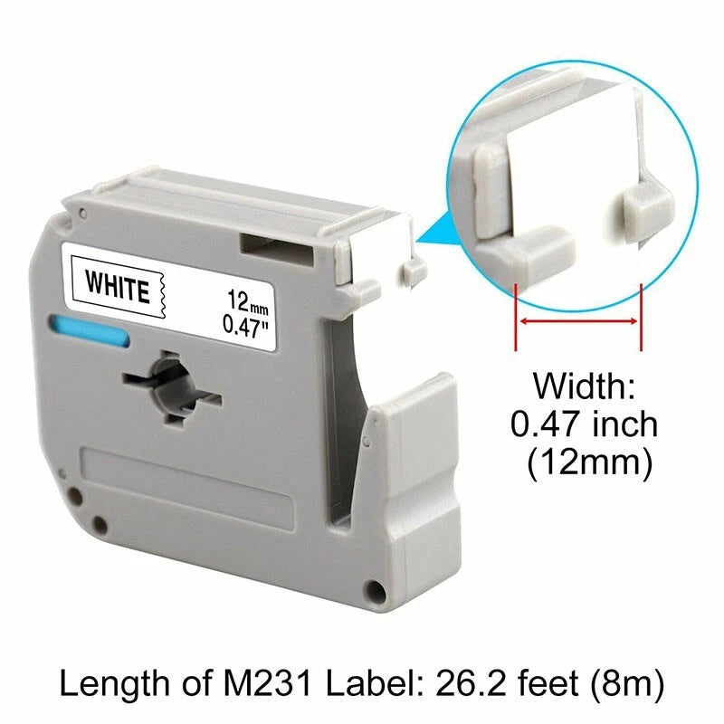 Label Tape for P-Touch M231 MK231 M-K231 (12mm)