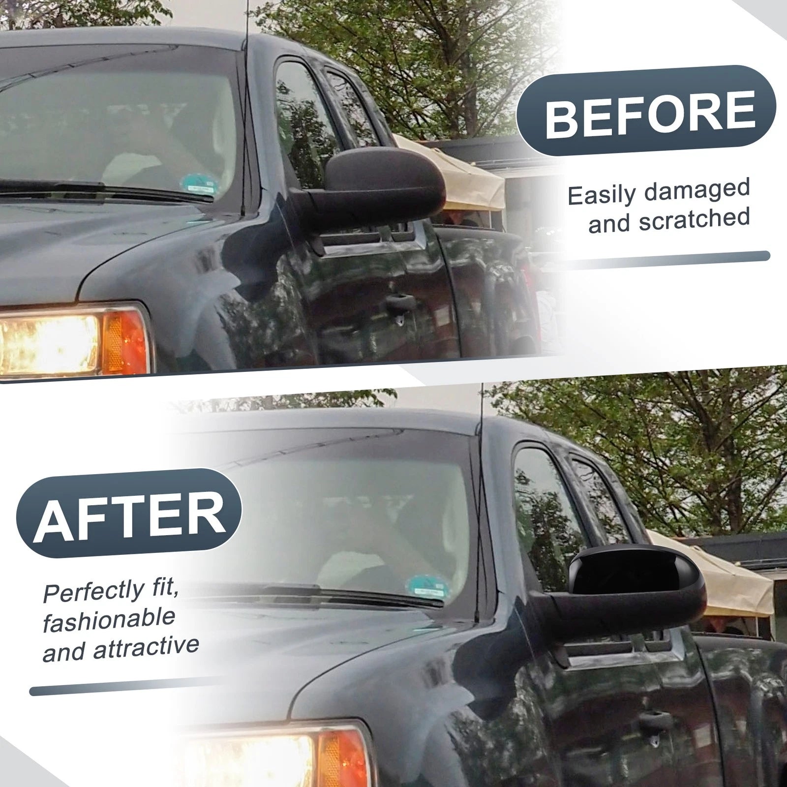 Rearview Mirror Cover Cap Gloss Black Replacement Set for Chevrolet Avalanche (2007–2013)