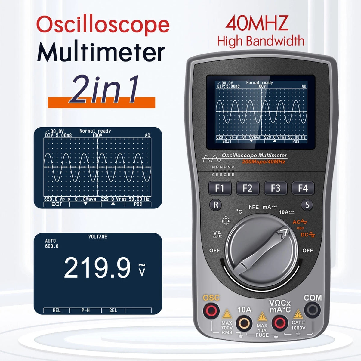 ET827 40MHz Portable Oscilloscope Multimeter 2 Channel Waveform Storage