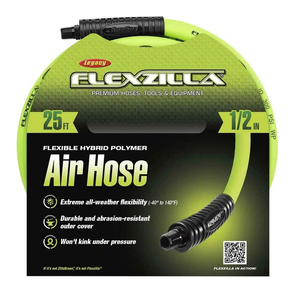 Flexzilla Air Hose 1/2" x 25' with 3/8" MNPT Fittings for