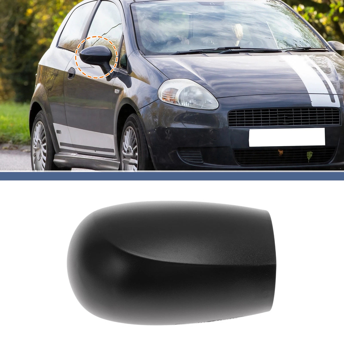 Right Driver Side Mirror Cover Cap for Fiat Punto (1999–2010) Black