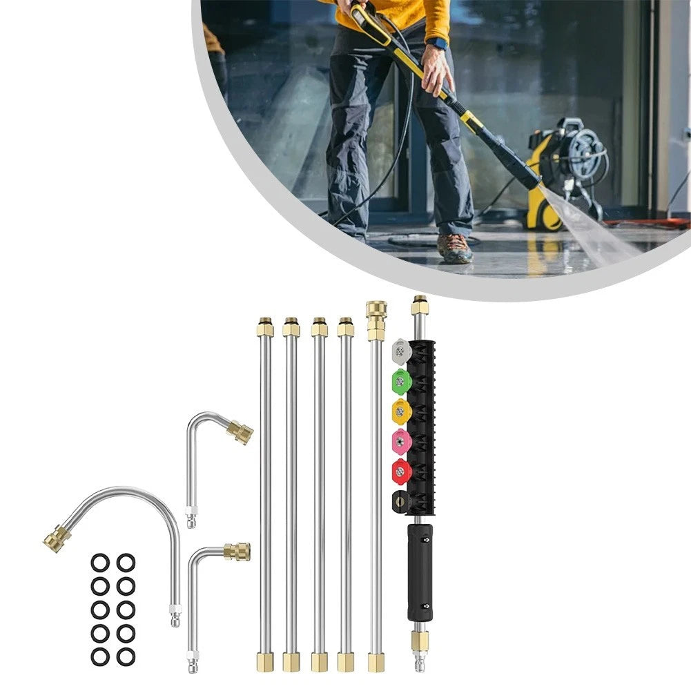 9FT Pressure Washer Extension Wand with 6 Nozzles for Gutter and Roof Use