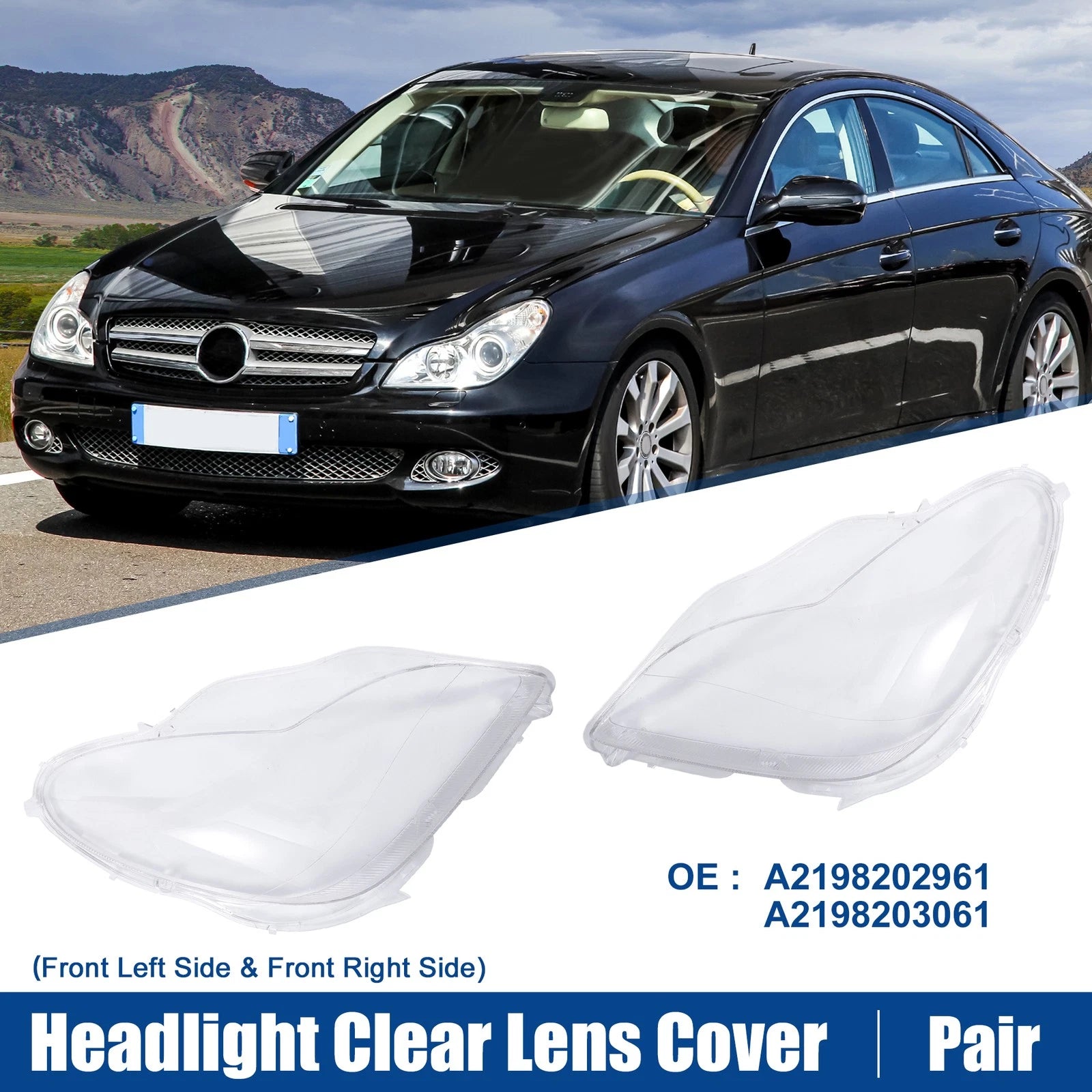 Headlight Clear Lens Cover Pair for Mercedes W219 CLS Class (2005–2011)