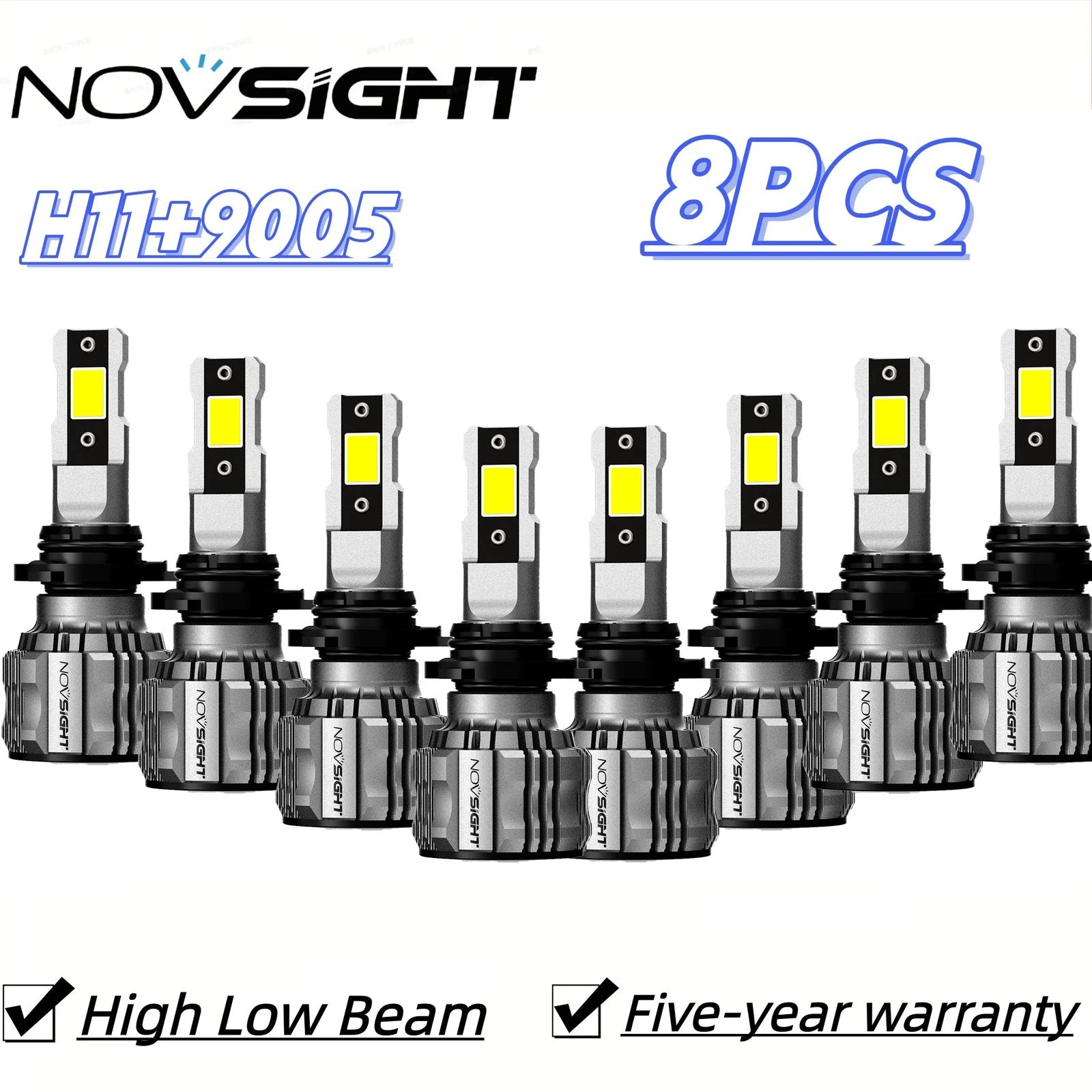 8X 9005 + H11 LED Headlight Combo for High/Low Beam Bulbs (Universal)
