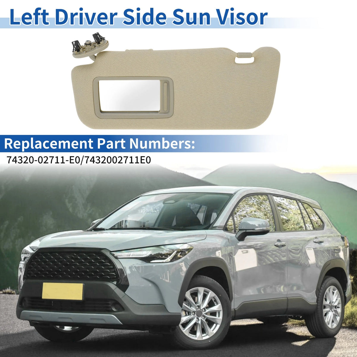 Left Side Sun Visor for Toyota Corolla (2007–2013) No. 74320-02711 -E0 Beige