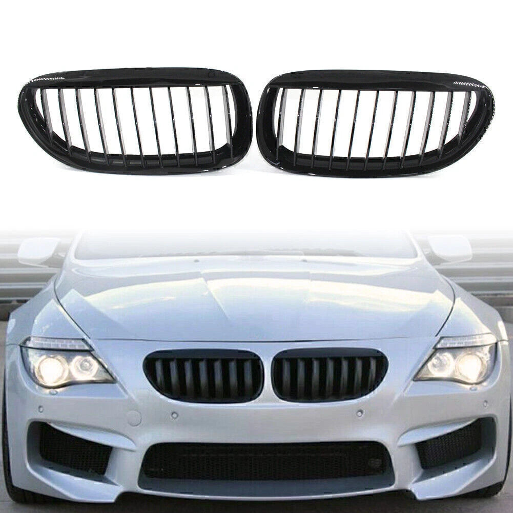 Pair Gloss Black Front Kidney Grille for BMW E63 E64 650i M6 (2004–2010)